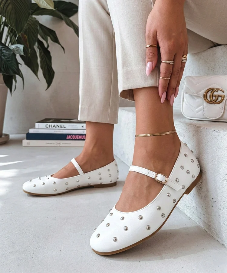 Białe balerinki z kryształkami Heidi