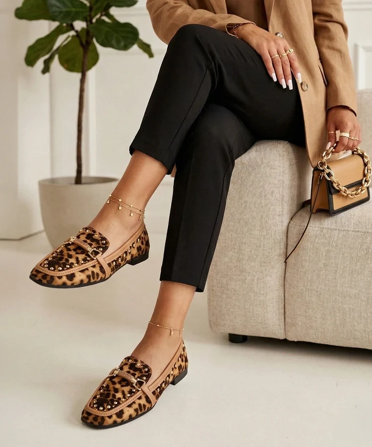 Panterkowe baleriny z ekozamszu z ćwiekami Molia