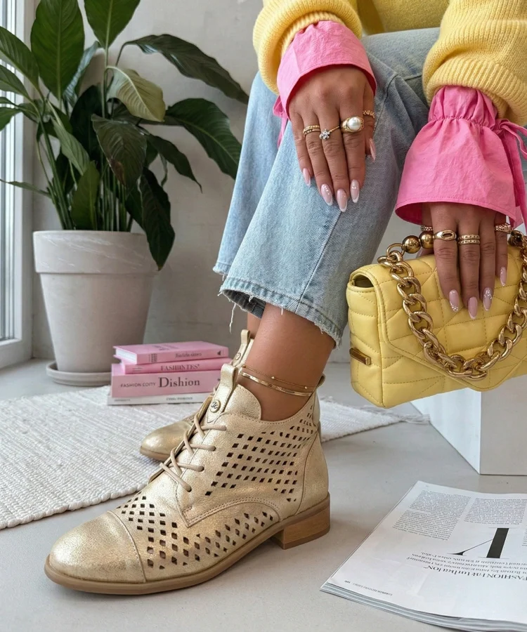 Złote Ażurowe Botki Potocki