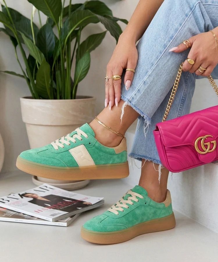 Zielone Skórzane Sneakersy Na Platformie Filippo