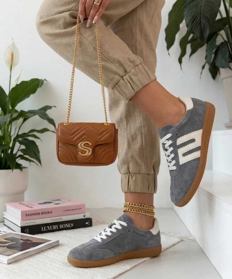 Szare Skórzane Sneakersy Filippo