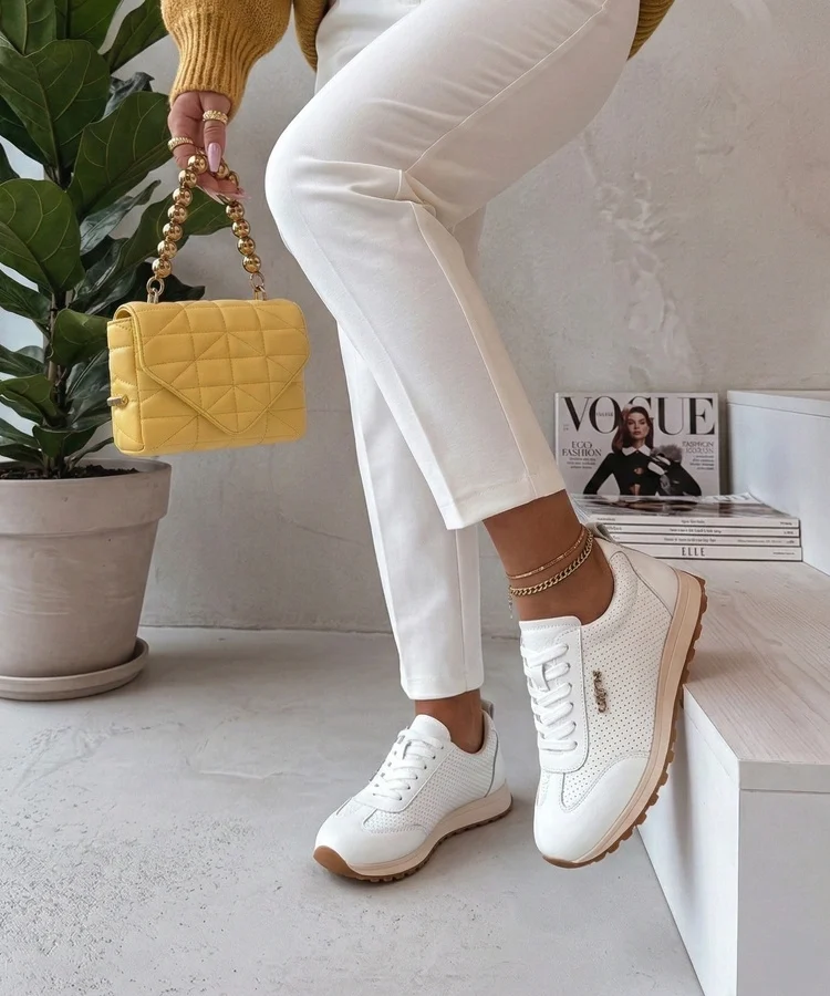 Białe Skórzane Perforowane Sneakersy Filippo