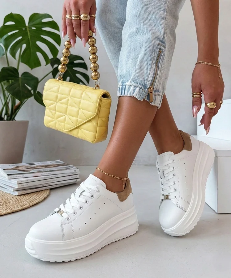 Białe Skórzane Sneakersy Na Platformie Filippo