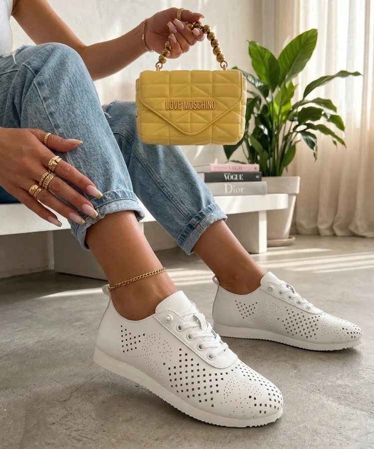 Biała Sneakersy Trampki Ażurowe Elowen