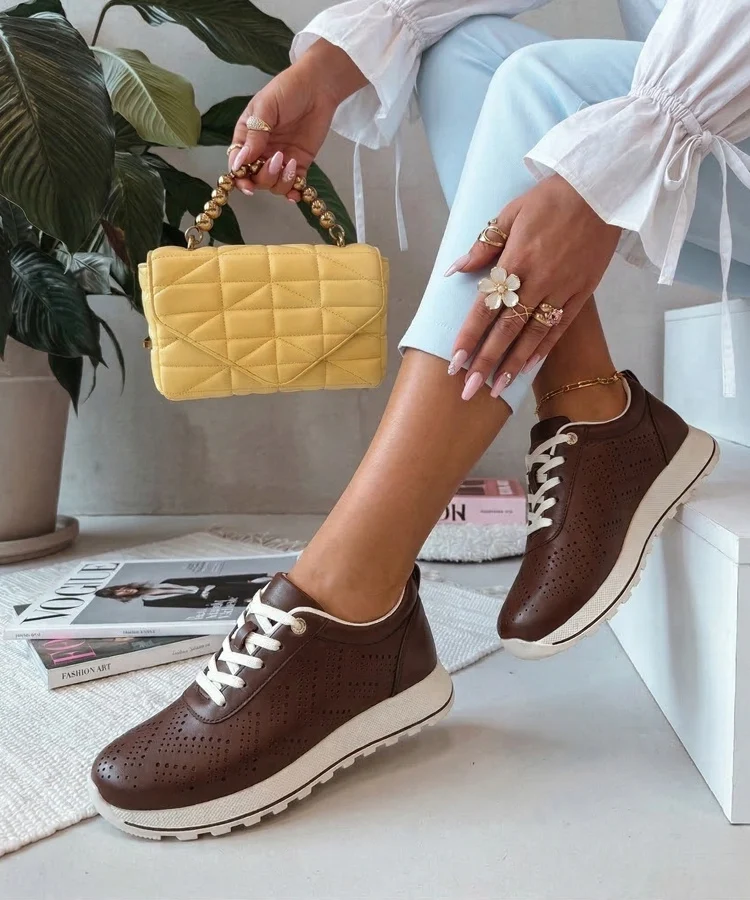 Brązowe Ażurowe Wsuwane Sneakersy SIone