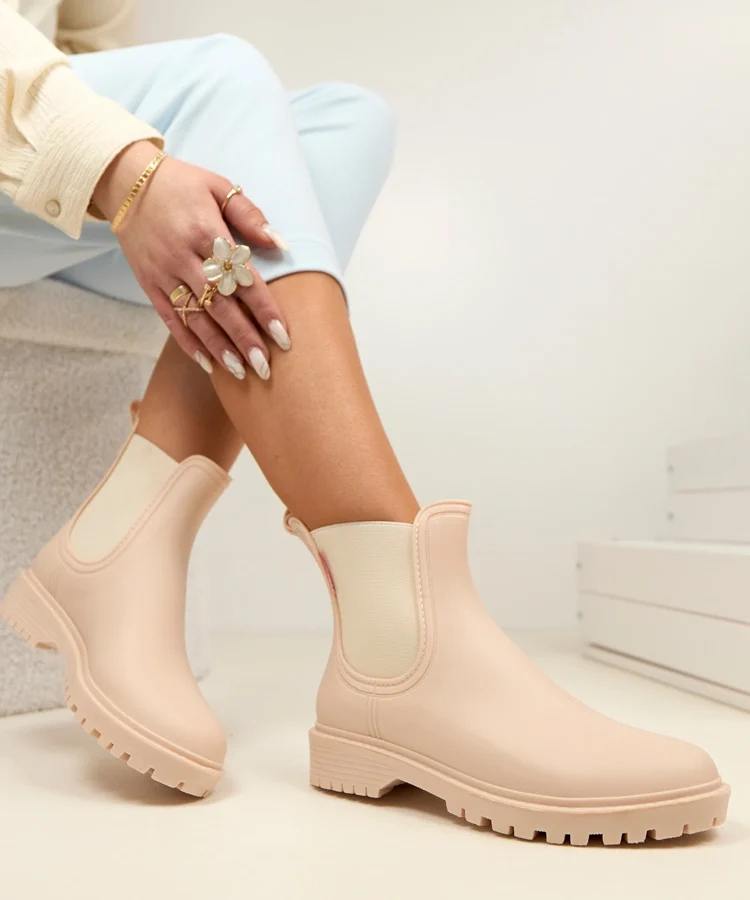 Beżowe Kalosze Za Kostkę Alba