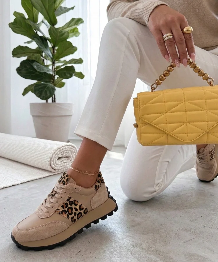 Beżowe Skórzane Sneakersy Na Platformie Filippo