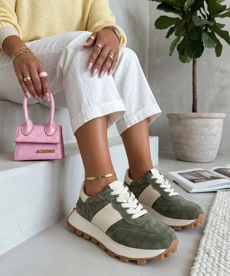 Zielone Skórzane Sneakersy Na Platformie Filippo