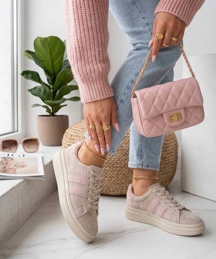 Beżowe Skórzane Sneakersy Na Platformie Filippo