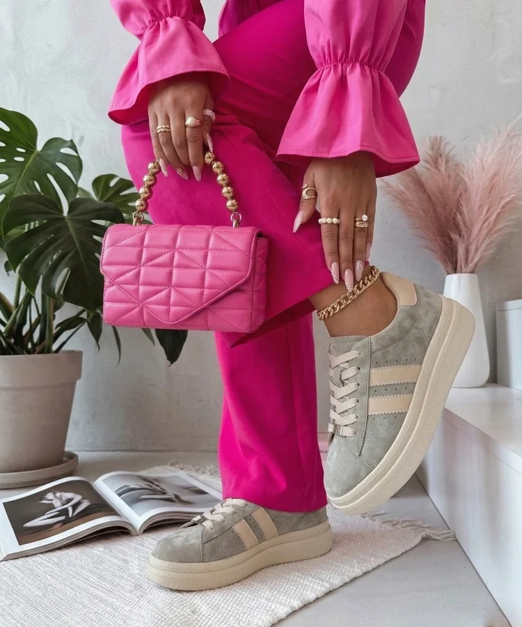 Szare Skórzane Sneakersy Na Platformie Filippo