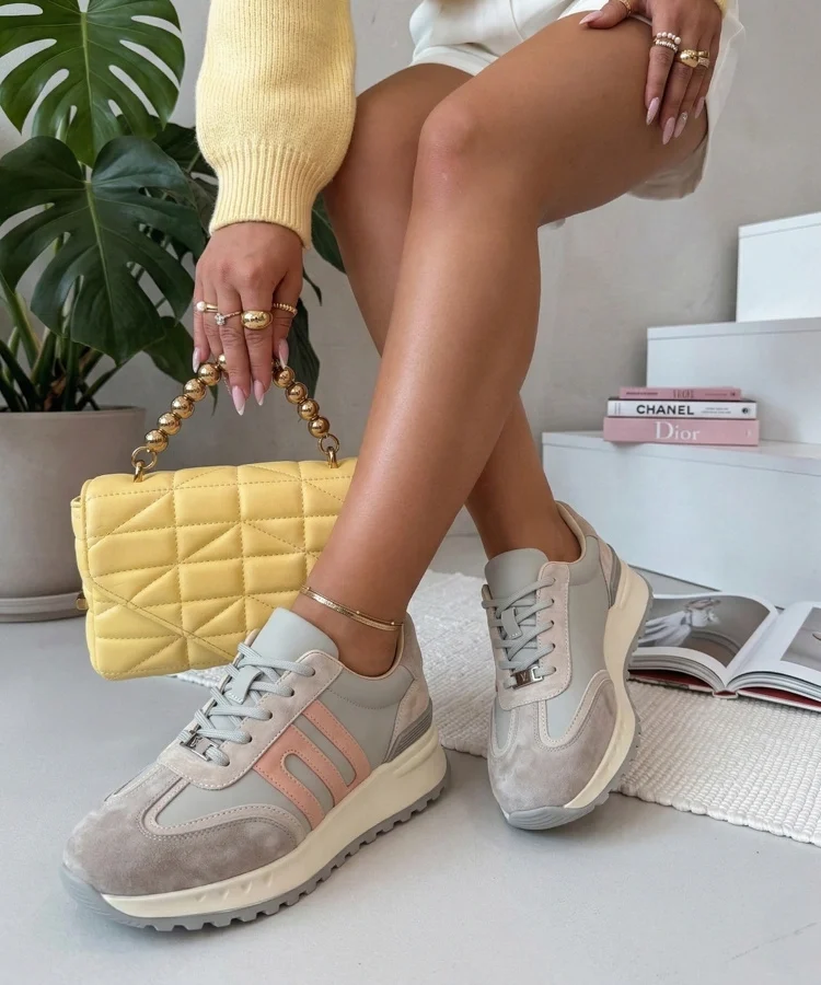 Szare Skórzane Sneakersy Na Platformie Filippo