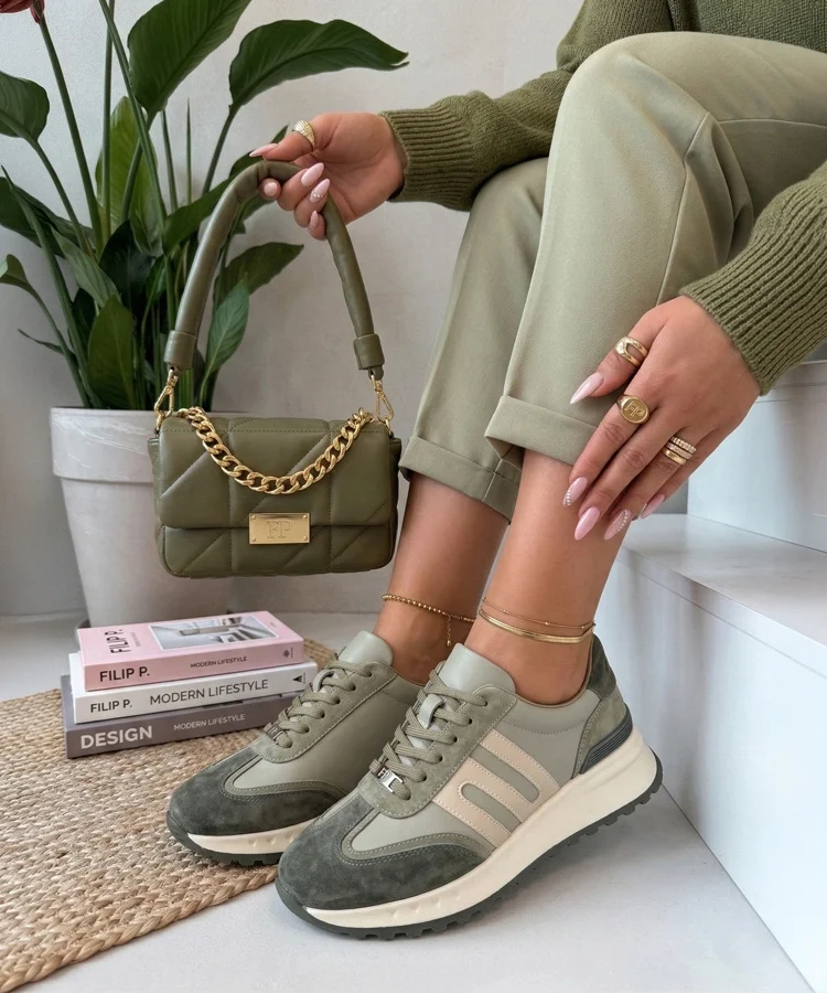 Zielone Skórzane Sneakersy Na Platformie Filippo