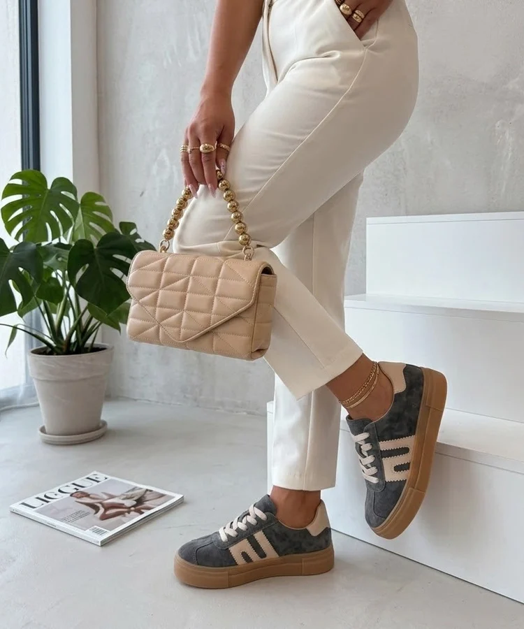 Szare Skórzane Sneakersy Na Platformie Filippo