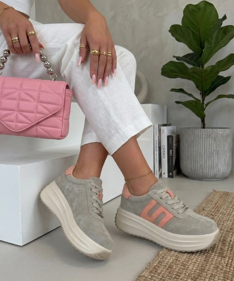 Szare Skórzane Sneakersy Na Platformie Filippo