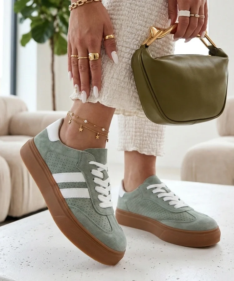 Zielone Skórzane Sneakersy Na Platformie Cambell