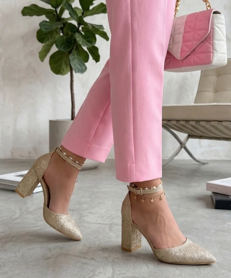 Złote Czółenka Na Słupku Ava