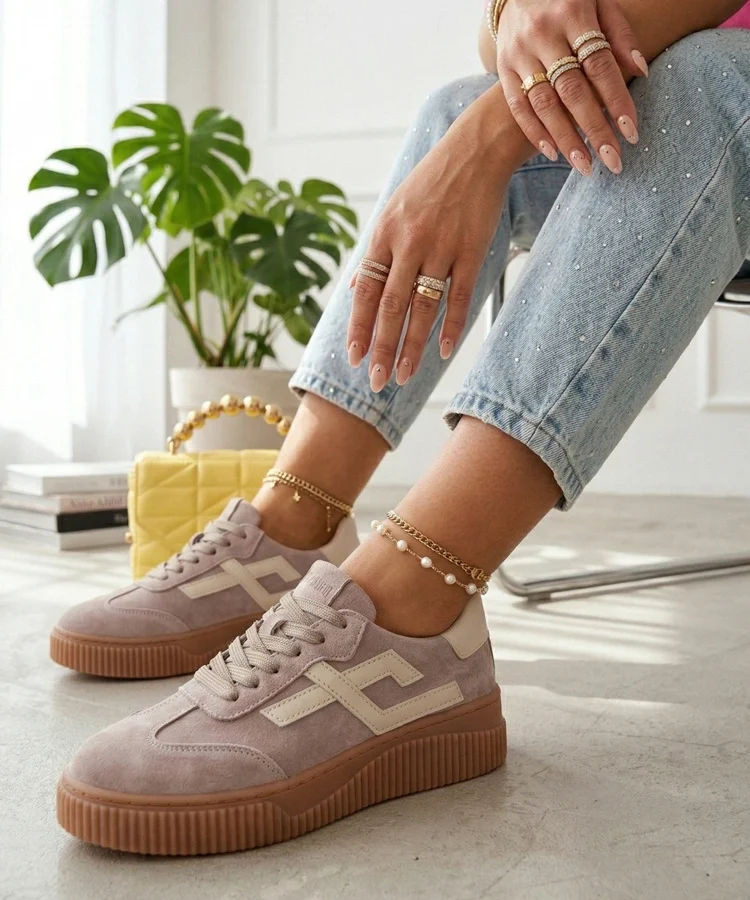 Beżowe Sneakersy Ze Skóry Naturalnej Cambell