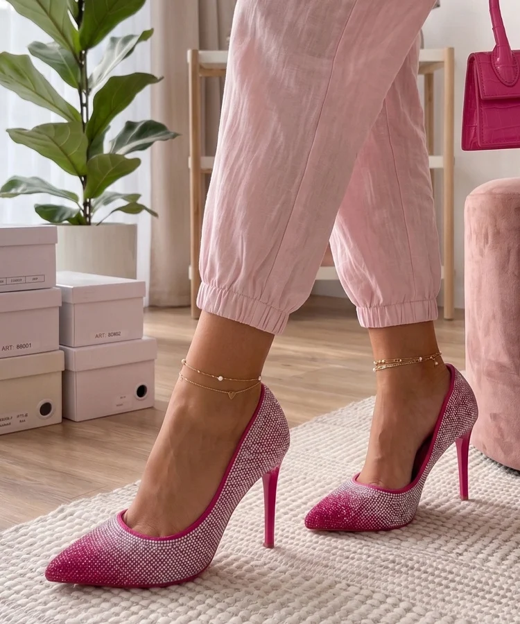 Różowe Szpilki Zdobione Cyrkoniami Faustyna