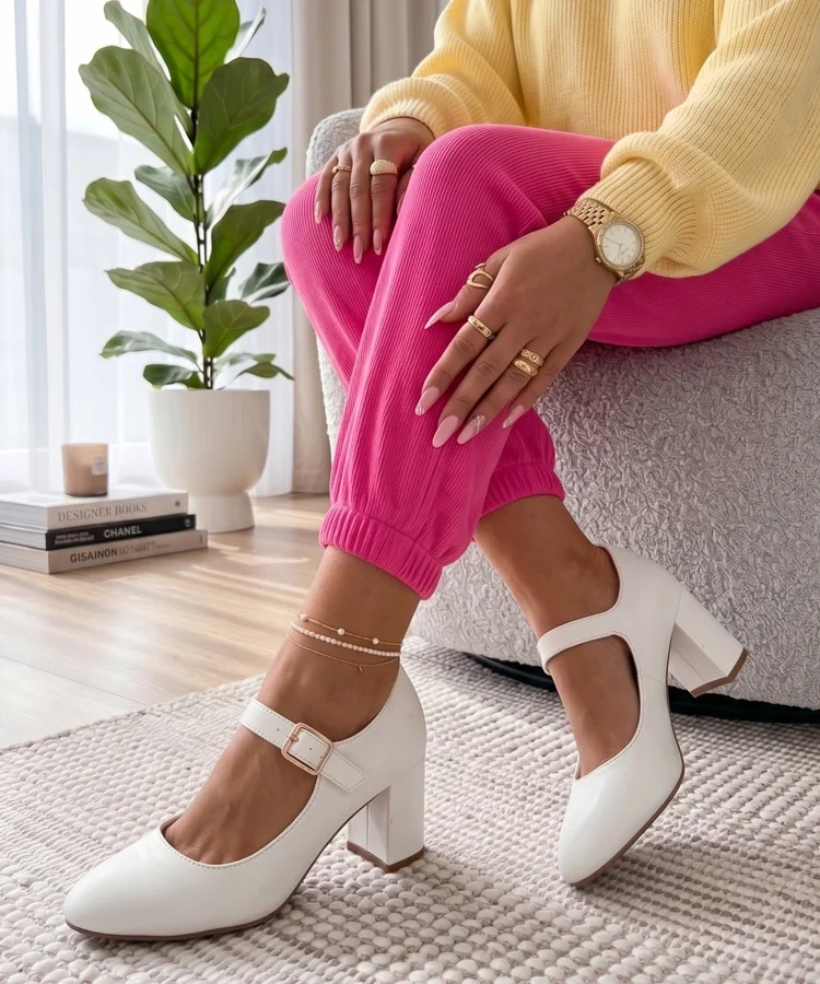 Białe Czółenka Na Słupku Adelajda