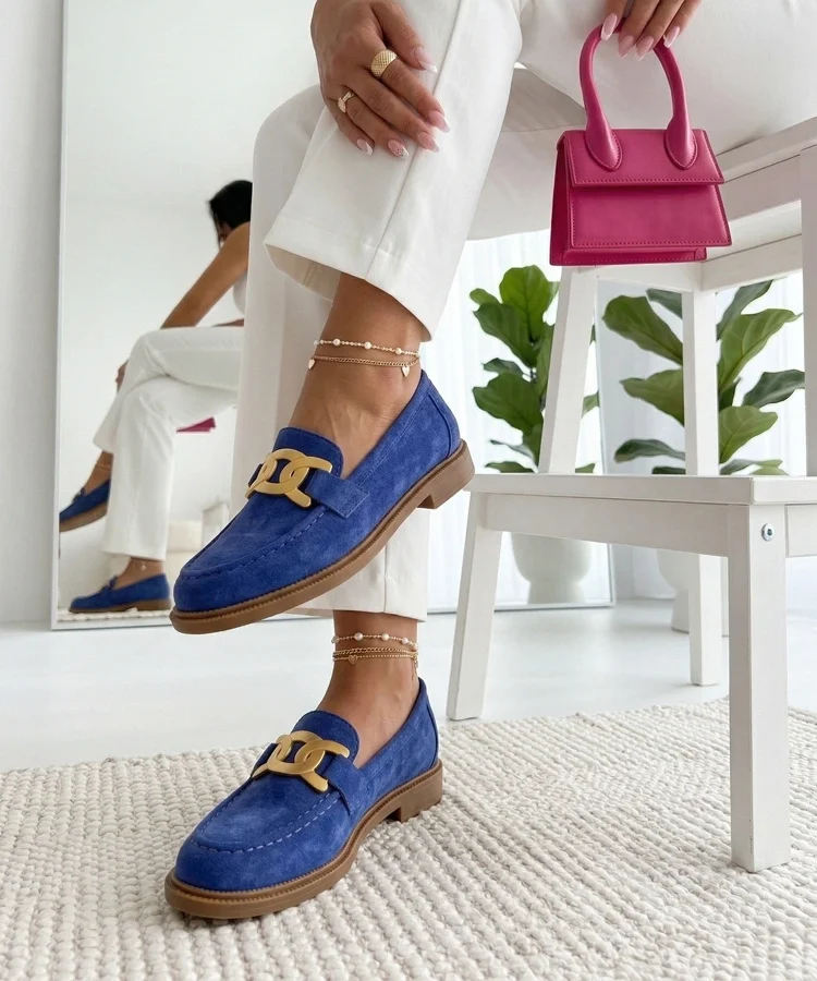 Niebieskie Mokasyny Z Ozdobną Klamerką Leopoldyna