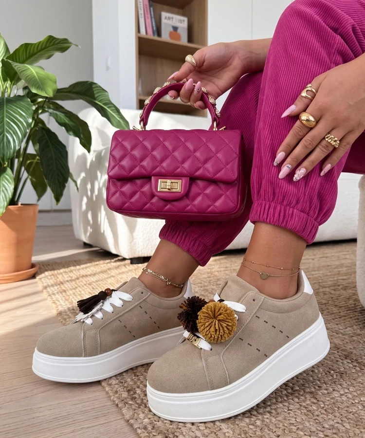 Beżowe Sneakersy Na Platformie Oktawia