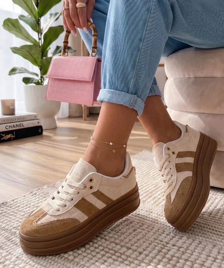 Beżowe Sneakersy Na Platformie Arianne