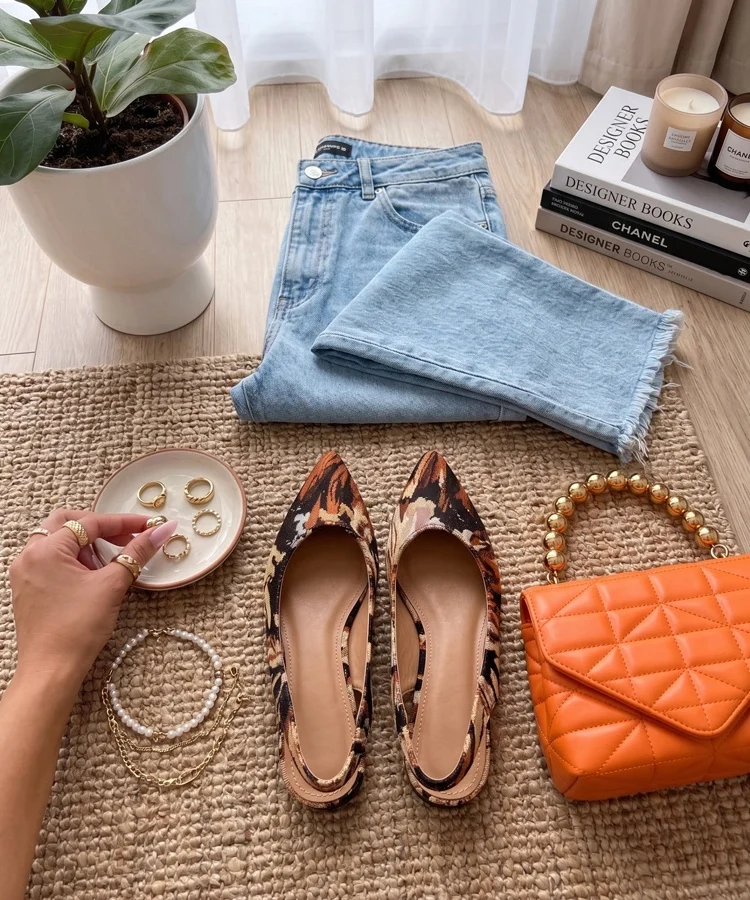 Wzorzyste Balerinki Z Odkrytą Piętą Dominique