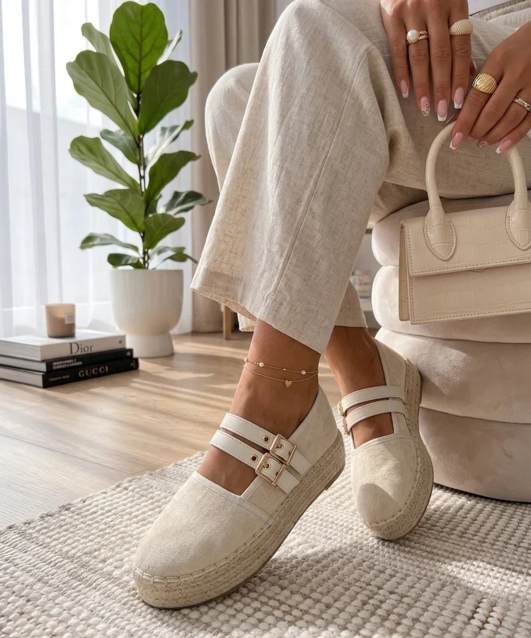 Beżowe Espadryle Na Platformie Marcelle