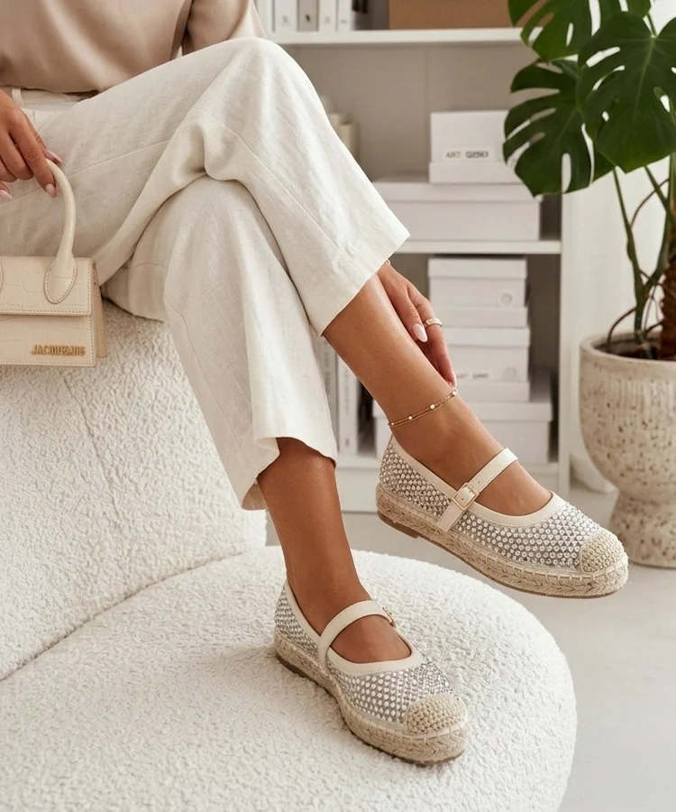 Beżowe Espadryle Na Platformie Zdobione Cyrkoniami Mireille