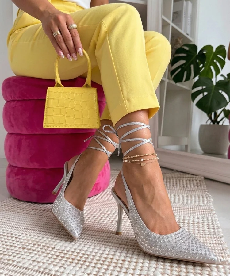 Srebrne Szpilki Z Odkrytą Pięta Zdobione Cyrkoniami Edith