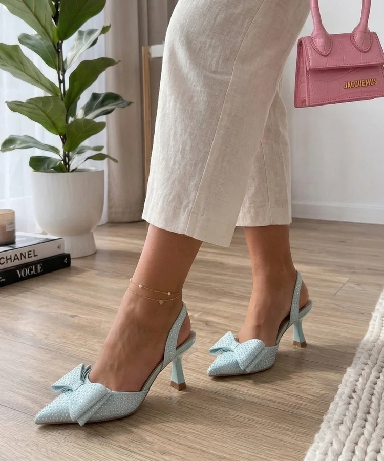 Zielone Szpilki Z Odkrytą Pięta Zdobione Cyrkoniami Georgina