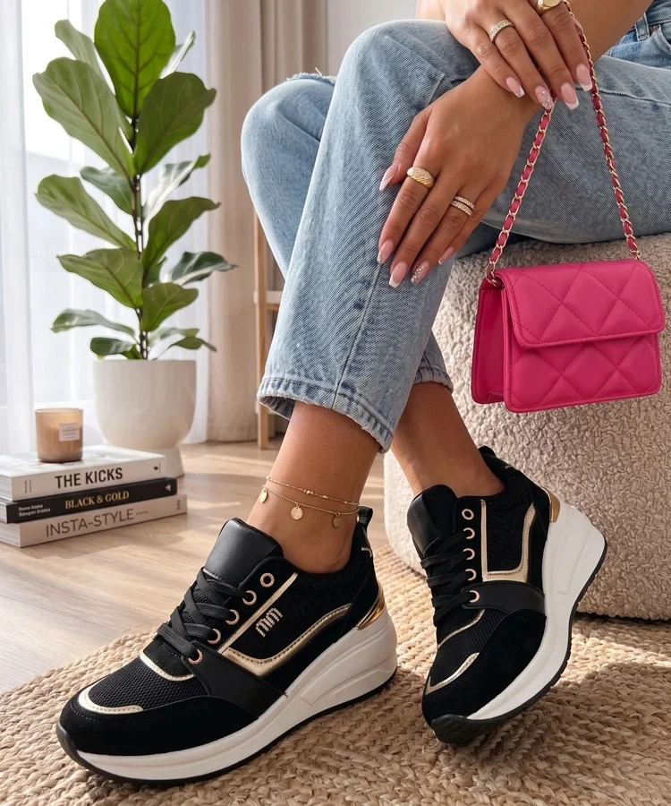 Czarne Sneakersy Na Koturnie Ava