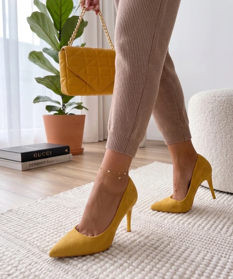 Żółte Szpilki Z Ekozamszu Skyler