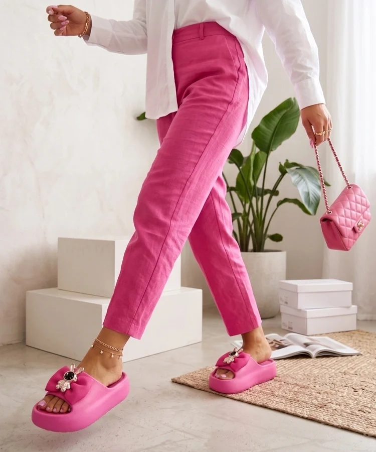 Różowe Klapki Na Platformie Z Kokardą Nina